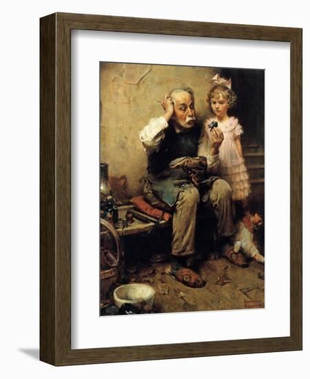 Cobbler Studying Doll’s Shoe-Norman Rockwell-Framed Giclee Print