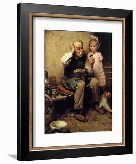 Cobbler Studying Doll’s Shoe-Norman Rockwell-Framed Giclee Print