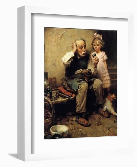 Cobbler Studying Doll’s Shoe-Norman Rockwell-Framed Giclee Print