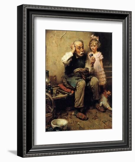 Cobbler Studying Doll’s Shoe-Norman Rockwell-Framed Giclee Print