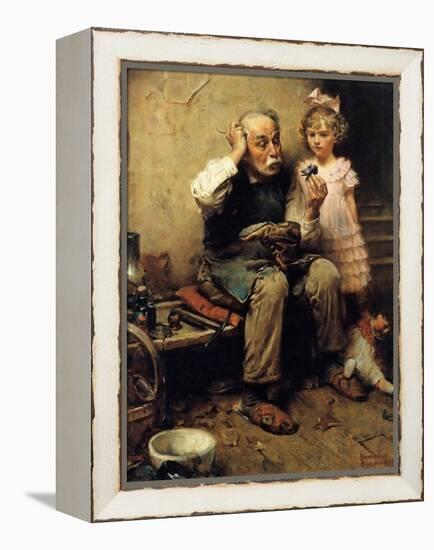 Cobbler Studying Doll’s Shoe-Norman Rockwell-Framed Premier Image Canvas