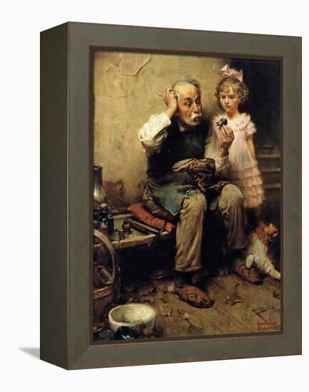 Cobbler Studying Doll’s Shoe-Norman Rockwell-Framed Premier Image Canvas