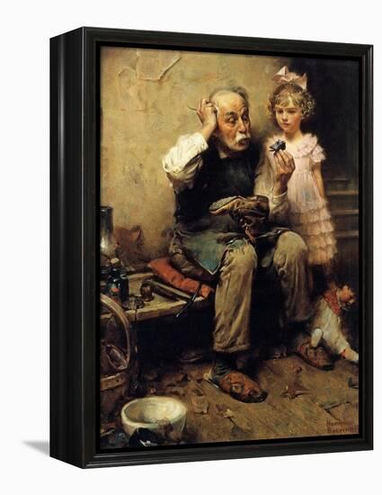Cobbler Studying Doll’s Shoe-Norman Rockwell-Framed Premier Image Canvas