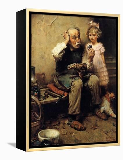 Cobbler Studying Doll’s Shoe-Norman Rockwell-Framed Premier Image Canvas