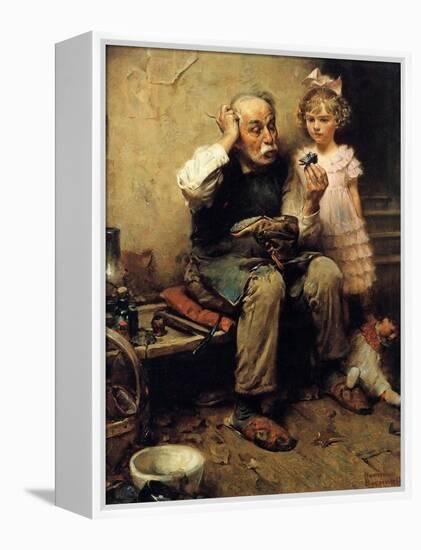 Cobbler Studying Doll’s Shoe-Norman Rockwell-Framed Premier Image Canvas