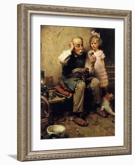 Cobbler Studying Doll’s Shoe-Norman Rockwell-Framed Giclee Print