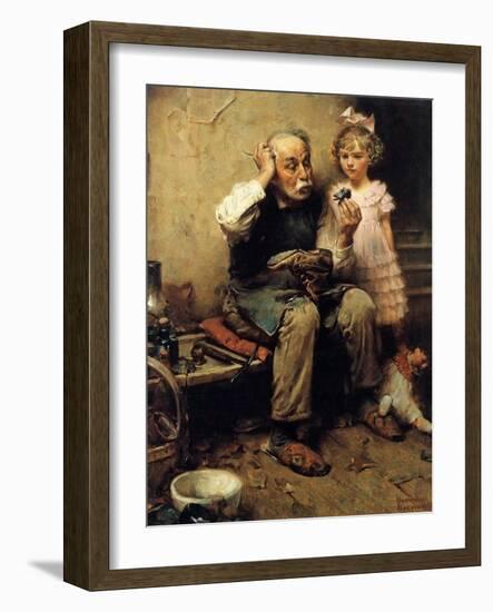 Cobbler Studying Doll’s Shoe-Norman Rockwell-Framed Giclee Print