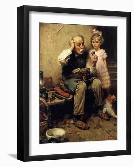 Cobbler Studying Doll’s Shoe-Norman Rockwell-Framed Giclee Print