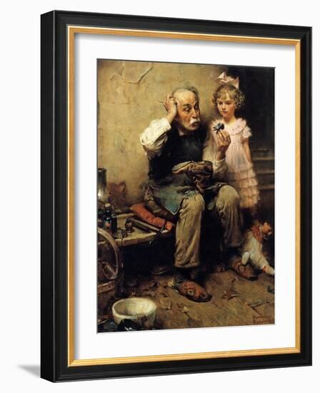 Cobbler Studying Doll’s Shoe-Norman Rockwell-Framed Giclee Print