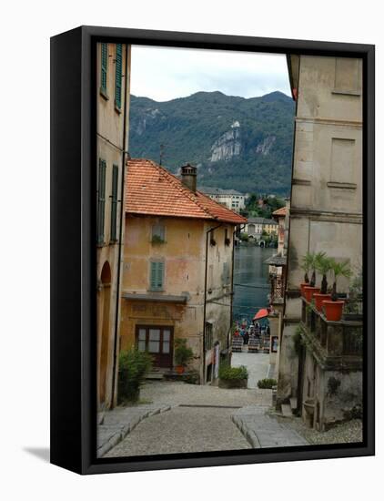 Cobblestone Street Down to Waterfront, Lake Orta, Orta, Italy-Lisa S. Engelbrecht-Framed Premier Image Canvas