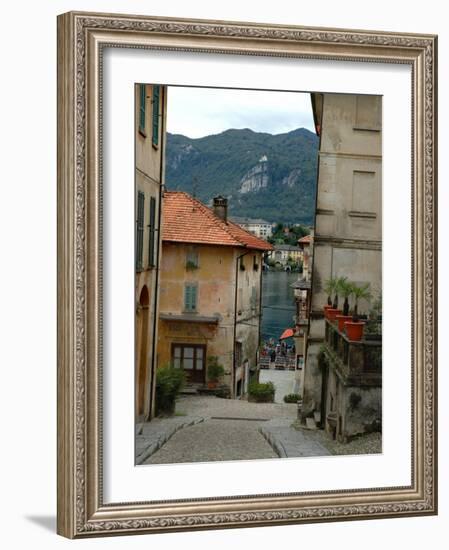 Cobblestone Street Down to Waterfront, Lake Orta, Orta, Italy-Lisa S. Engelbrecht-Framed Photographic Print