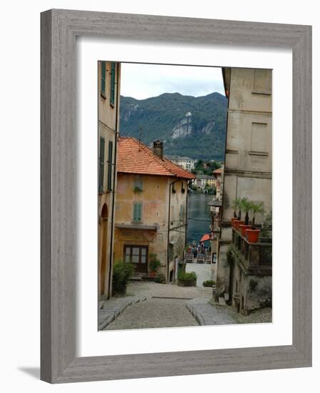 Cobblestone Street Down to Waterfront, Lake Orta, Orta, Italy-Lisa S. Engelbrecht-Framed Photographic Print