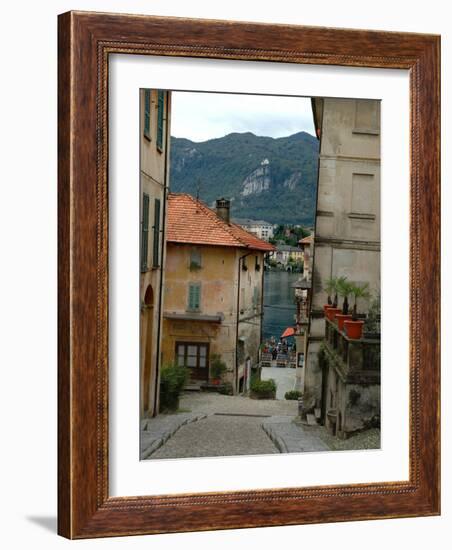 Cobblestone Street Down to Waterfront, Lake Orta, Orta, Italy-Lisa S. Engelbrecht-Framed Photographic Print