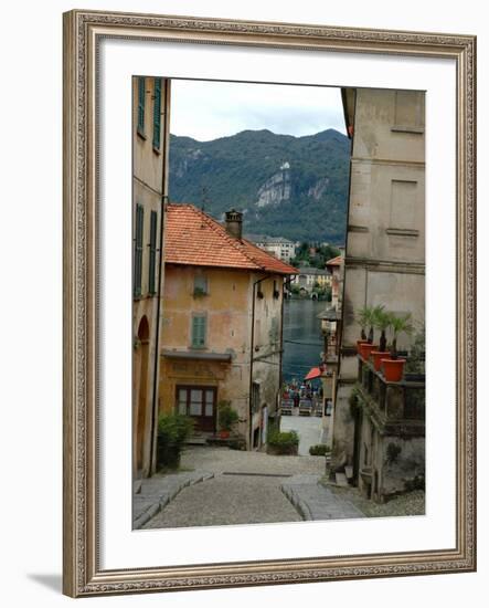 Cobblestone Street Down to Waterfront, Lake Orta, Orta, Italy-Lisa S. Engelbrecht-Framed Photographic Print