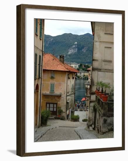 Cobblestone Street Down to Waterfront, Lake Orta, Orta, Italy-Lisa S. Engelbrecht-Framed Photographic Print