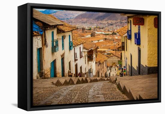 Cobblestone Street Scene, Cusco, Peru, South America-Laura Grier-Framed Premier Image Canvas