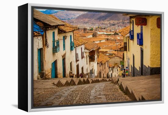 Cobblestone Street Scene, Cusco, Peru, South America-Laura Grier-Framed Premier Image Canvas