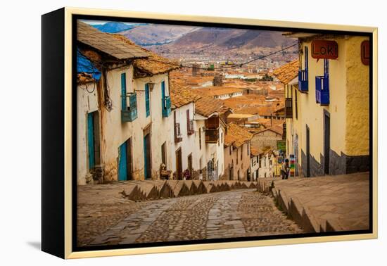 Cobblestone Street Scene, Cusco, Peru, South America-Laura Grier-Framed Premier Image Canvas