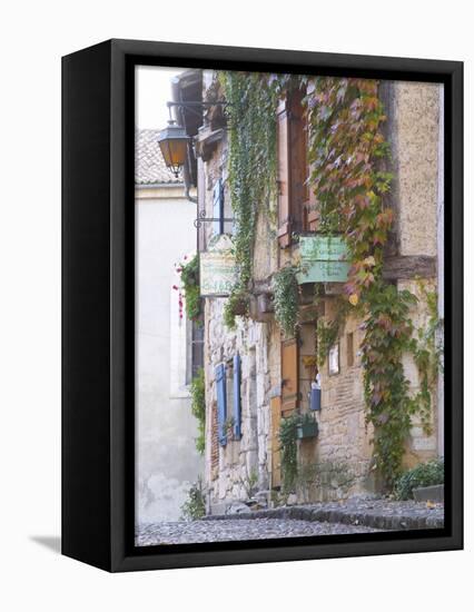 Cobblestone Street with Half Timber Stone Houses, Place De La Myrpe, Bergerac, Dordogne, France-Per Karlsson-Framed Premier Image Canvas