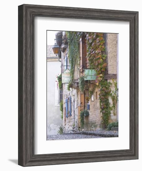 Cobblestone Street with Half Timber Stone Houses, Place De La Myrpe, Bergerac, Dordogne, France-Per Karlsson-Framed Photographic Print