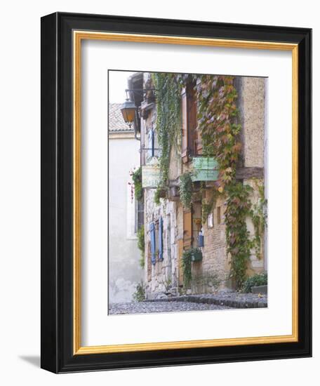 Cobblestone Street with Half Timber Stone Houses, Place De La Myrpe, Bergerac, Dordogne, France-Per Karlsson-Framed Photographic Print