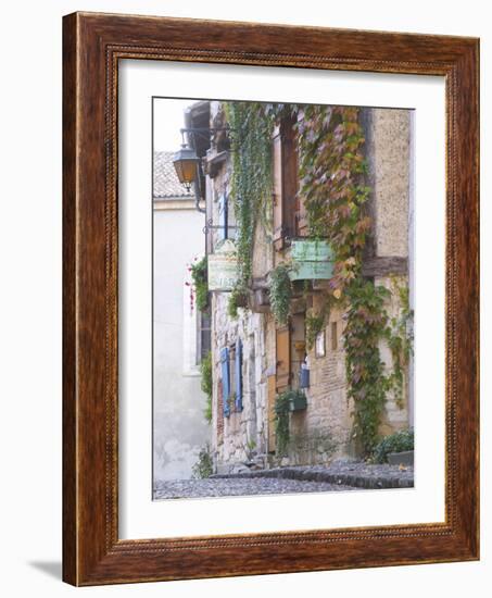 Cobblestone Street with Half Timber Stone Houses, Place De La Myrpe, Bergerac, Dordogne, France-Per Karlsson-Framed Photographic Print