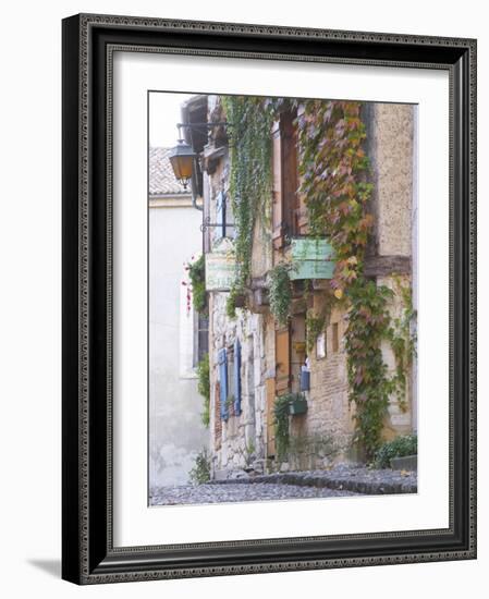 Cobblestone Street with Half Timber Stone Houses, Place De La Myrpe, Bergerac, Dordogne, France-Per Karlsson-Framed Photographic Print