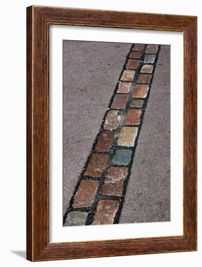 Cobblestones' Line That Marks the Place Where Was the Berlin Wall. Germany-null-Framed Giclee Print