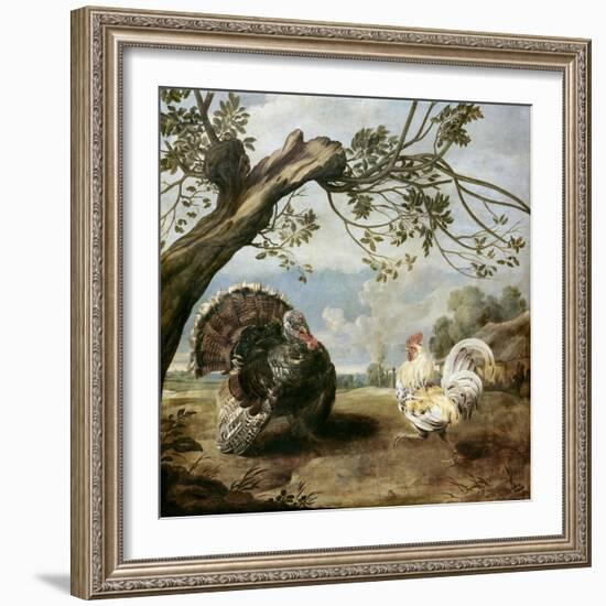 Cock and Turkey-Paul De Vos-Framed Giclee Print