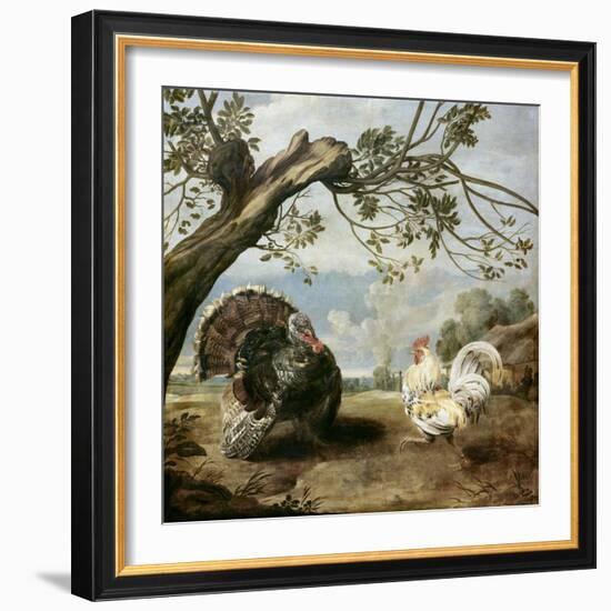 Cock and Turkey-Paul De Vos-Framed Giclee Print