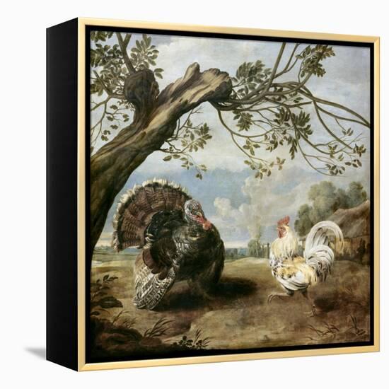 Cock and Turkey-Paul De Vos-Framed Premier Image Canvas