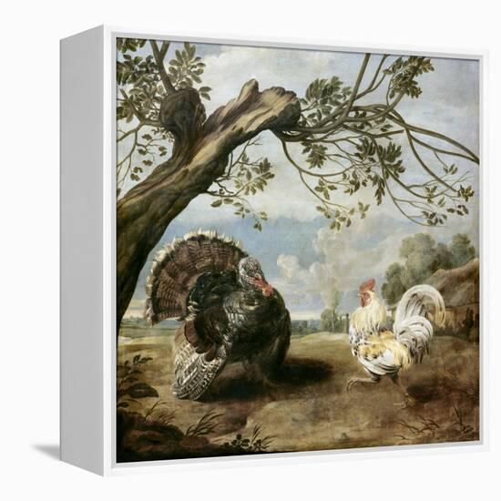 Cock and Turkey-Paul De Vos-Framed Premier Image Canvas