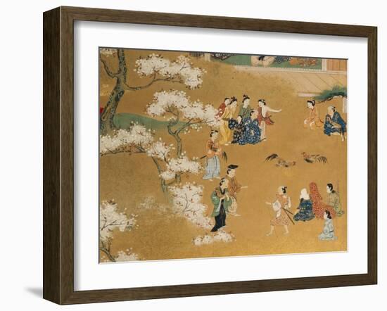 Cock Fight Beneath Cherry Tree Blossoms, 18th Century-null-Framed Giclee Print