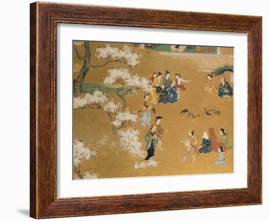 Cock Fight Beneath Cherry Tree Blossoms, 18th Century-null-Framed Giclee Print