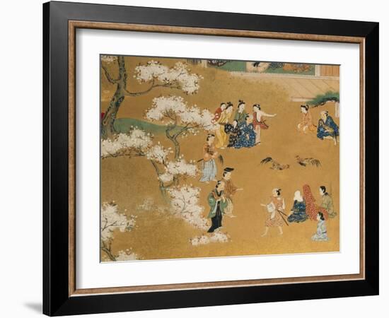 Cock Fight Beneath Cherry Tree Blossoms, 18th Century-null-Framed Giclee Print