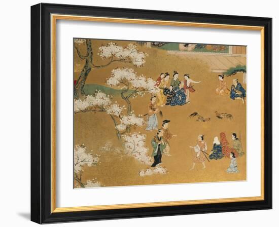 Cock Fight Beneath Cherry Tree Blossoms, 18th Century-null-Framed Giclee Print