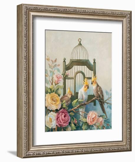 Cockatiel and Roses-unknown Johnston-Framed Art Print