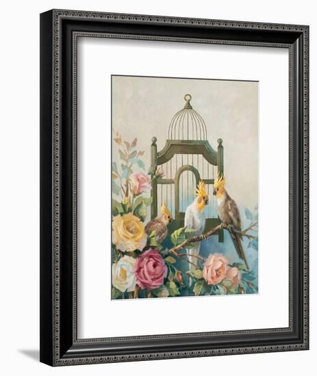 Cockatiel and Roses-unknown Johnston-Framed Art Print