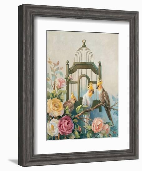 Cockatiel and Roses-unknown Johnston-Framed Art Print