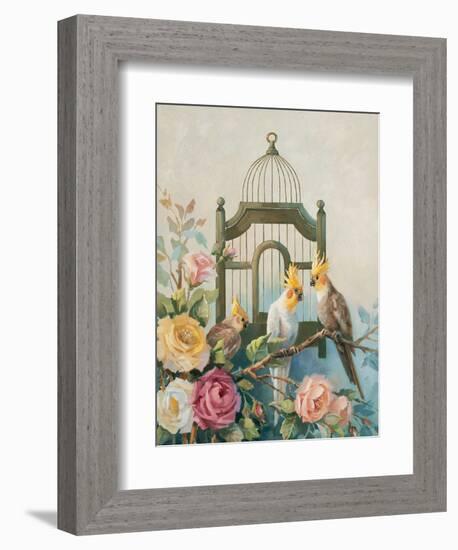 Cockatiel and Roses-unknown Johnston-Framed Art Print