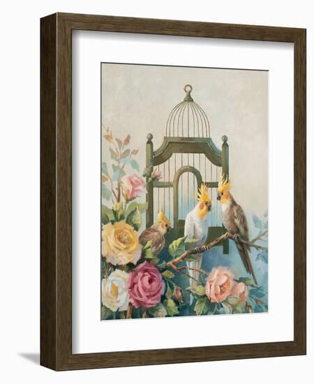 Cockatiel and Roses-unknown Johnston-Framed Art Print