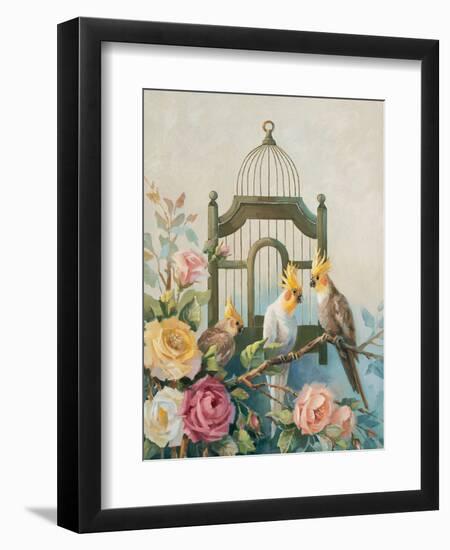 Cockatiel and Roses-unknown Johnston-Framed Art Print