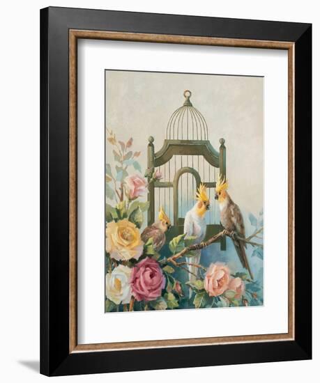 Cockatiel and Roses-unknown Johnston-Framed Art Print