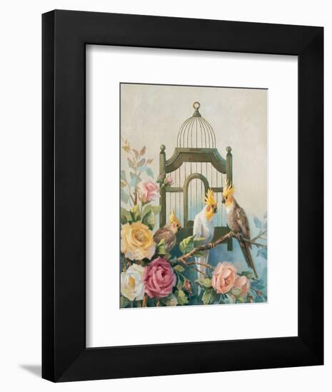 Cockatiel and Roses-unknown Johnston-Framed Art Print