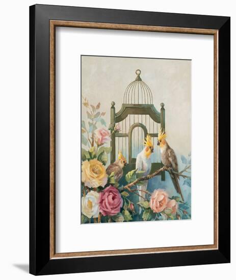 Cockatiel and Roses-unknown Johnston-Framed Art Print