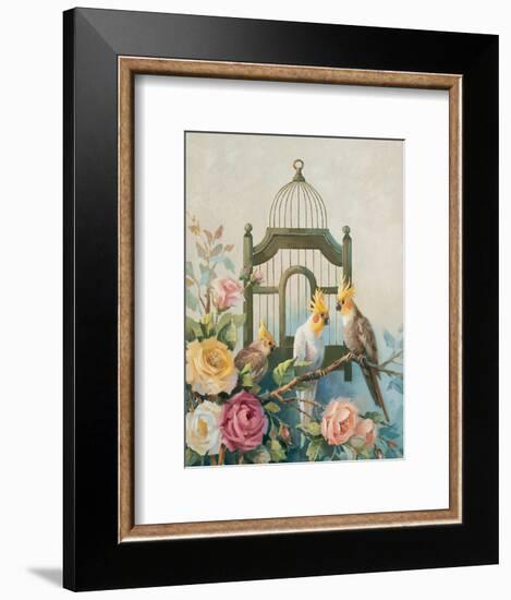 Cockatiel and Roses-unknown Johnston-Framed Art Print