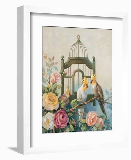 Cockatiel and Roses-unknown Johnston-Framed Art Print