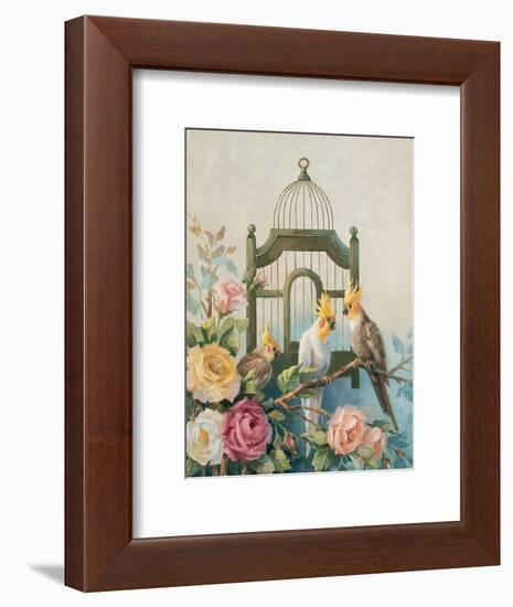 Cockatiel and Roses-unknown Johnston-Framed Art Print