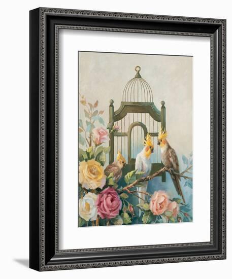 Cockatiel and Roses-unknown Johnston-Framed Art Print