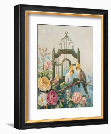 Cockatiel and Roses-unknown Johnston-Framed Art Print